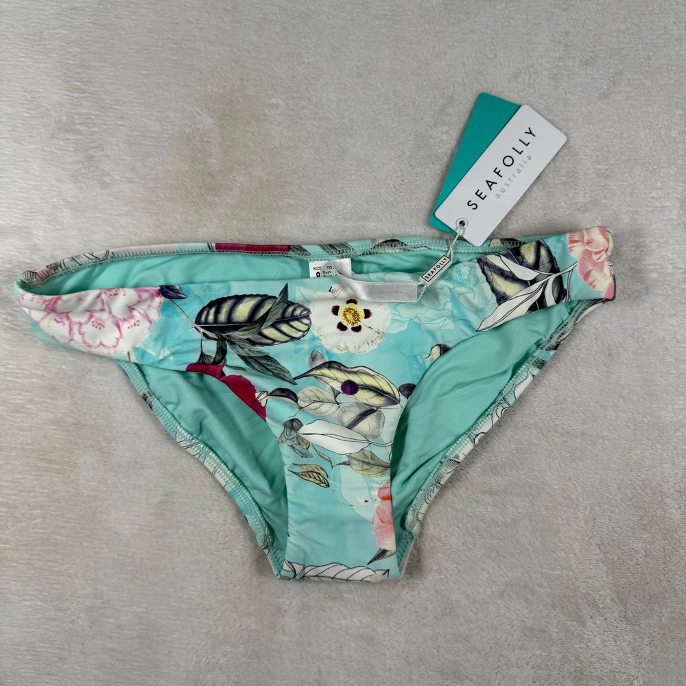 Seafolly Australia Inka Gypsy Hipster Bikini Bottom Ice Floral Blue US 4 NEW